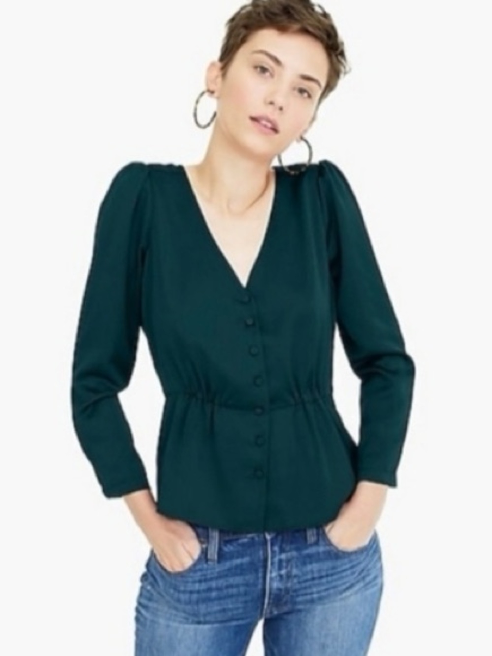 J CREW Emerald Green Button-Up Blouse